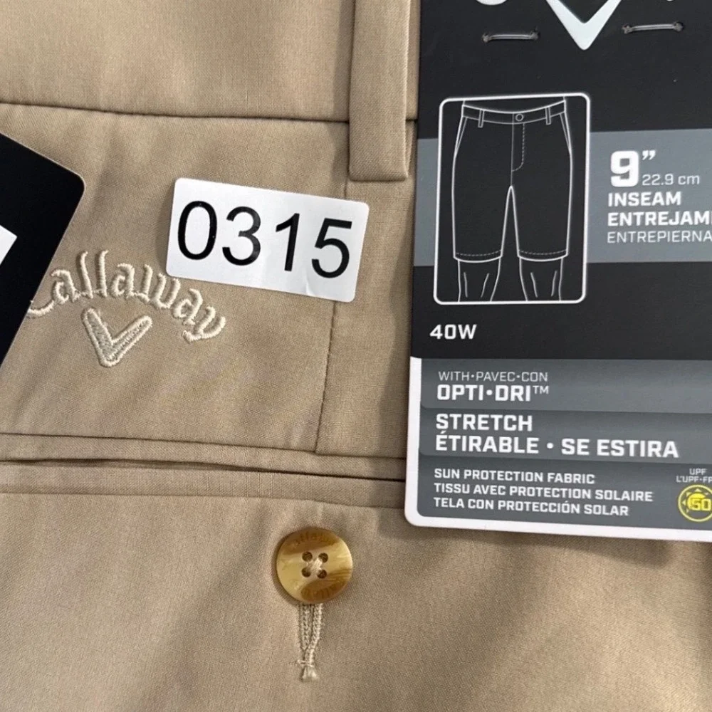 Callaway Opti-Dri Golf Shorts Men 40W Chinchilla Tan Stretch UPF 50 CGBSE0W5 NEW